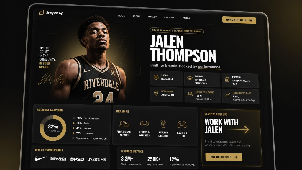 Example talent brand site for sponsorships